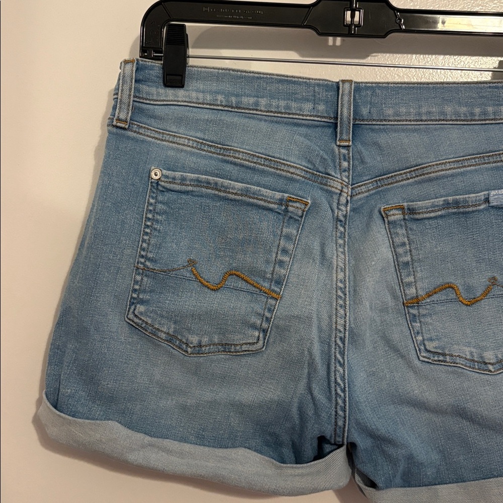 7 For All Mankind Light Wash Mid Roll Cuffed Denim Shorts 28 - Picture 7 of 9